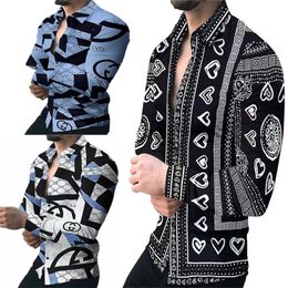 Men's Casual Shirts Spring Digital Printed Shirt Fashion Mens Bohemian Blouses Homme Designer Tops Blouse Plus Size print Dress chemise shirt Hommes