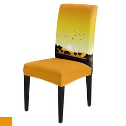 Chair Covers African Sunset Landscape Ostrich Rhinoceros Silhouette Cover Dining Spandex Stretch Seat Home Office Case Set