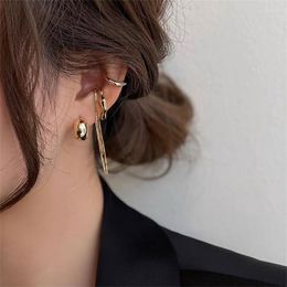 Backs Earrings 4Pcs Fashion Geometric Tassel Chain For Women Girls Gold Silver Colour Punk Ear Cuff Clip Without Piercing Jewerly Gift