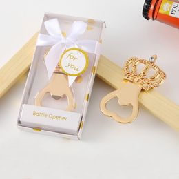 50PCS Wholesales Amazon Selling Wedding Party Supplies Gold Crown Solid Metal Bottle Opener in Gift Box Wedding Baby Shower Favours Beer Openers