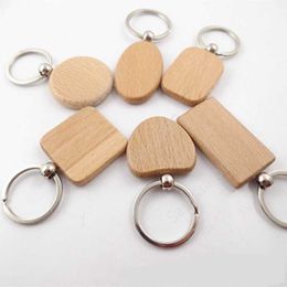 Creative Wooden Keychain Key Chains Round Square Rectangle Shape Blank Wood Key Rings DIY Key Holders Gifts 100pcs DAS505