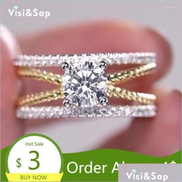 Wedding Rings Wedding Rings Visisap Traflash Curve Geometric Gold Color Zircon For Women Colour Separation Ring Drop B2876Wedding Br Dhrgm