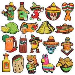 MOQ 20Pcs PVC Mexican Burrito Chilli Wine Cactus Lemon Nachos Shoe Charms Shoe Parts Accessories Decoraiton Buckle for Bands Bracelets