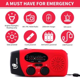 Solar radio flashlight Portable AM/FM/NOAA Emergency Hand Crank flashlights Weather Radio Cell Phone power bank usb rechargeable Lamp survival SOS Light