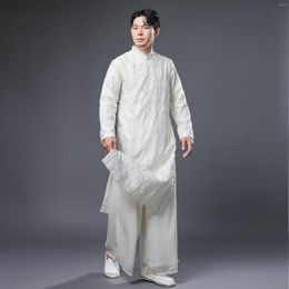 Ethnic Clothing Black White Traditional Chinese Robe Tang Suit Men Vintage Costume Crosstalk Gown Cheongsam