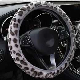 Steering Wheel Covers Trim Cover 3Pcs /Set Accessor Car Grey Leopard Fluff Parts