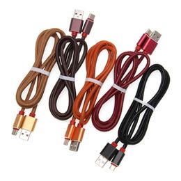 PU Leather Micto USB Type C Charger Cables Mobile Phone Fast Charging Data Cord Wire For Huawei Samsung Xiaomi Android Cellphone