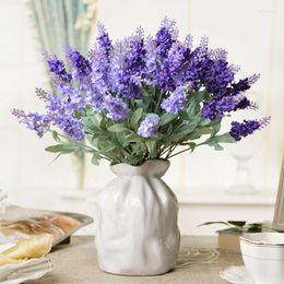 Decorative Flowers Artificial Flocked Plastic Lavender Bouquet Fake Plants Bride Wedding Party Home Decor Outdoor Room Garden Decoration