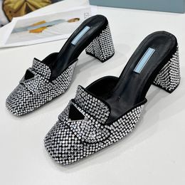 Girl high heel shoes with triangular logo or Spot drill embellishment Elegant generous noble party Christmas Versatile famous brand high heels shoe size 35-42