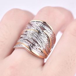 Wedding Rings Sparkling Women's Vintage Crossover Statement Ring Luxury Two Tone Bride Engagement Band