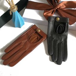 Fingerless Gloves 2022 Half Palm Glove Rivet Pins Street Fashion Driving Gloves Genuine Real Goat Leather Gloves Women Fashion Short Mittens G599 L221020