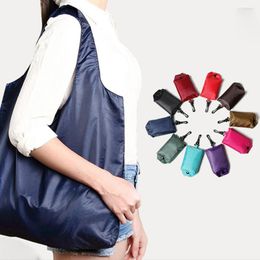 Shopping Bags 1pc Portable Reusable Bag Oxford Washed Solid Colour Grocery Purse Foldable Waterproof Ripstop Shoulder Handbag