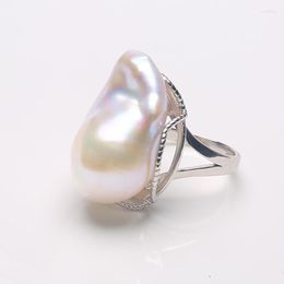 Cluster Rings Natural Freshwater Profiled Large Baroque Pearl Ring Light Luxury Vintage Sterling Silver Adjustable Gift For Woman RA