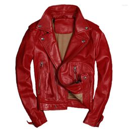 Women's Leather Genuine Jacket Coat Women Real Sheepskin Motorcycle Biker Slim Fit Female Ladies Outerwear Red Black