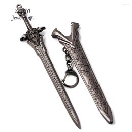 Keychains ZHEYI Vintage Lich King Sword Model Pendant Keychain For Men Boys Gun Black Color Lion Sign Key Ring Male Fashion Jewelry