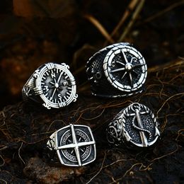 Fashion men's stainless steel ring punk Retro compass Cast Anchor ring Jewellery