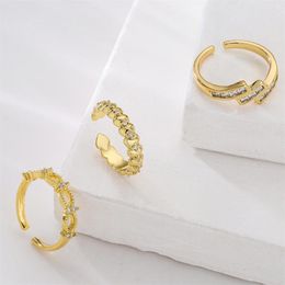 Wedding Rings BUY Fashion Gold Colour Copper Jewellery Female Luxury CZ Zircon Open Design Finger Ring Adjustable Wholesale