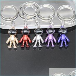 Keychains Lanyards 3D Astronaut Keychains Space Robot Spaceman Keychain Alloy Chain Creative Car Keyring Pendant Gift 5 Colors Dro Dh3R5