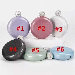 Holographic Glitter Spirit Flask 5oz Stainless Steel Hand size Flask with Rhinestone Cap Perfect Gift for Women 100pcs DAC507