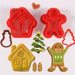 Baking Moulds 2Pcs Christmas Series 3D Cookie Cutter Mould Gingerbread Man Xmas Tree Biscuit Embossing Stamp Mould Pastry Frosting Tools