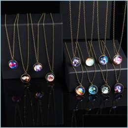 Hoop Huggie Fashion Statement Gorgeous Colorf Hoop Glass Galaxy Planet Earth Universe Ball Pendant Link Chain Necklace Glow In The Dhyxf