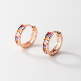 Hoop Earrings Colourful CZ Zircon For Women 925 Sterling Silver Round Couple Wedding Piercing Jewerly Without Allergic