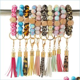 Keychains Lanyards Handmade Stretched Sile Beads Bangle Keychains Tassel Wristlet Bracelet Keyrings 10 Styles Drop Delivery 2022 F Dhosz