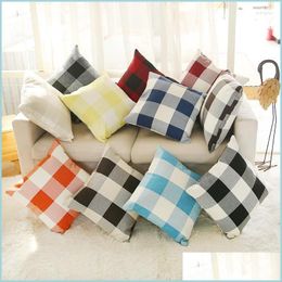 Pillow Case Pillow Case Plaid Stripe Pattern Er Pillowcase Cushion Home Car Office Comfort Sofa Linen 45X45Cm Drop Delivery 2022 Gar Dhc95