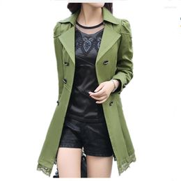 Women's Trench Coats Fashion Female Spring Slim Coat / Women's Lace Lap Style Solid Colour Double Breasted Long Size M-XXXL