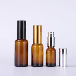 Portable Glass Perfume Spray Bottle 5-100ml Empty Amber Cosmetic Containers with Atomizer Gold Silver Black Cap Fragrance Scent Bottles