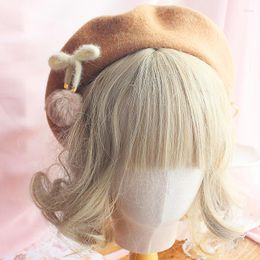 Berets Lolita Chocolate Pompon Bow Beret Women's Japanese JK Autumn Winter Woolen Painter Cap Pancake Hat