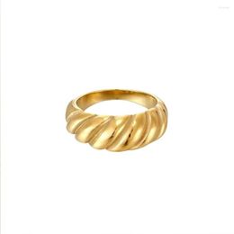 Wedding Rings Fashion Ring Weaving Twisted Gold Color Stainless Steel Croissant For Women Braided Signet Chunky Dome