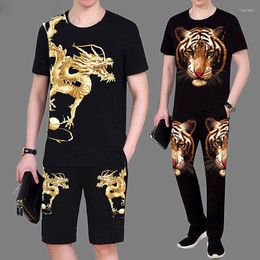 Men's Tracksuits Spring And Autumn Men's Casual Suit Trendy Short-sleeved T-shirt Thin Loose Korean Style Long Pants Sports Two-piece