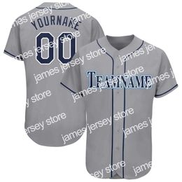 Baseball Jerseys Custom men Gray Navy-Powder Blue Exquisite Embroidery High Quality Cloth Breathable Sweat Absorption Professional