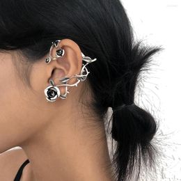 Backs Earrings SRCOI Punk Goth Rose Flower Ear Cuff Women Stem Snake Dragon Exaggerated Cartilage Warp Clips Without Piercing