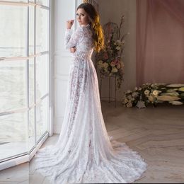 Sexy Summer Beach Lace Wedding Dress 2023 For Bride V-neck Slit Long Sleeves Boho Bridal Gowns Custom Made Vestidos De Noiva