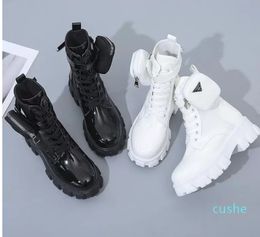 2022 boots ty Style Chunky Lace Up Ankle Autumn Round Toe Combat Black White Platform Women Plus Size
