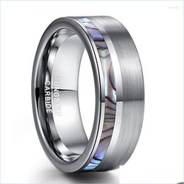 Wedding Rings Wedding Rings 8Mm Natual Abalone Shell Tungsten Carbide Ring Sier Colour Matte Surface Promise Jewellery Engagement Men A Dhvui