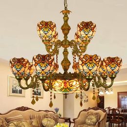 Pendant Lamps Tiffany Colored Glass Baroque Vintage El Bar Club Living Room Villa Multi-Head 12 1 Chandelier