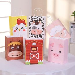 Gift Wrap 6pcs Farm Birthday Party Supplies Treat Bags Cartoon Animal Pig Cow Pattern Bag Baby Shower Theme Decor