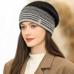 Beanie/Skull Caps New Women Winter Hat Rabbit Fur Blend Warm Beanie Hat For Female Casual Streetwear Knitted Hat T221026