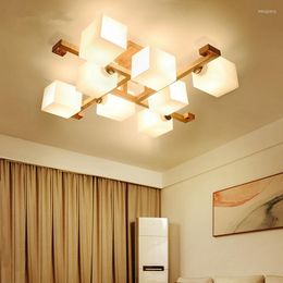 Chandeliers Japanese Chandelier For Living Room Kids Bedroom Square Wood Lighting Indoor Lustre Moderno Led Home