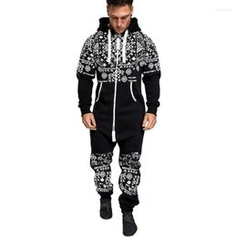 Men's Hoodies Men's & Sweatshirts 2022 Winter Bodysuit Fashion Ethnic Style Printed Casual Male Slim One-piece Zipper Fleece Hooded