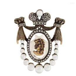 Brooches CINDY XIANG Vintage Baroque Rhinestone Antique Brooch Pins For Women Beautiful Lady Head Pearls Jewelry Accessories