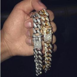 Mens Hip Hop Gold Bracelets Simulated Diamond Bracelets Jewellery Fashion Iced Out Miami Cuban Link Chain Bracelet300o336F