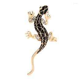 Brooches Wuli&baby Enamel Gecko Brooch Pins For Women Jewellery Gift 2022 Rhinestone Animal 2 Colours