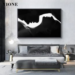 Canvas Painting Kiss Lover Canvas Art Print Black and White Woman Man Poster Wall Picture Modern Paintings for Living Room Bedroom Home Decor