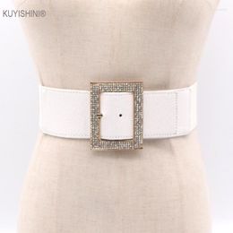 Belts Korean Elastic Rhinestone Diamante Buckle Metal Waist Belt Metallic Bling Wide For Women Female Accessories Dress