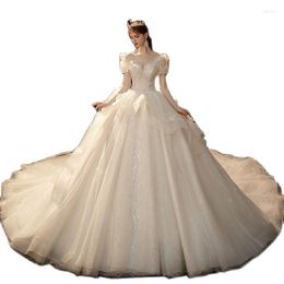 Wedding Dress High-waist Solid Color Tie V-neck Short-sleeved Trailing Mori Simple Temperament Bride Slim Slimming