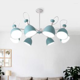 Chandeliers Apartment Blue Iron Chandelier Ceiling Fixtures For Teen's Bedroom Kid's Lighting Showcase Playroom Lampe Shade Mini E27